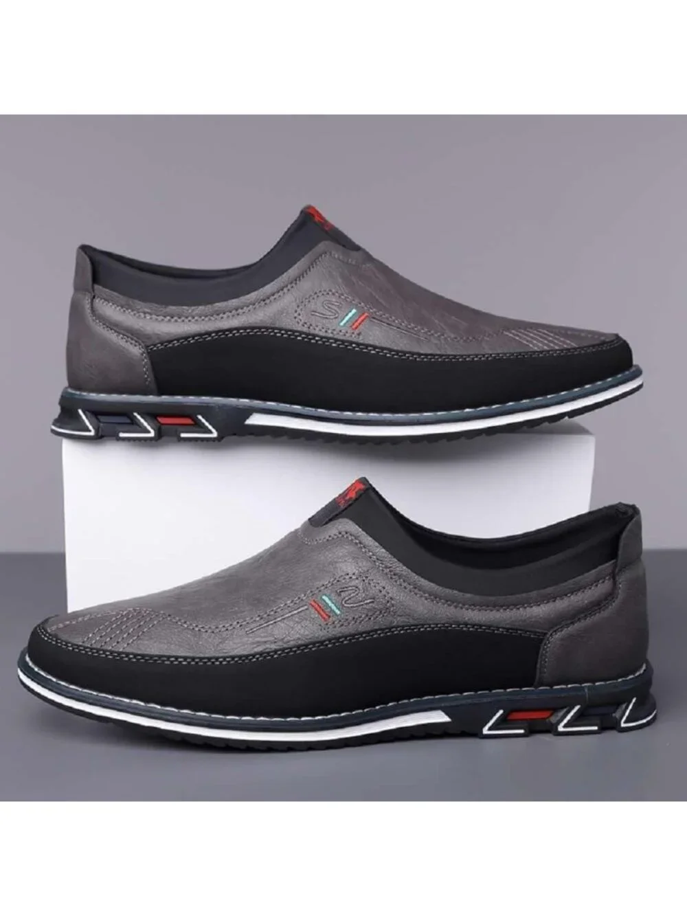 Men's Dark Grey Textured Pebbled Leather Pointed Toe Comfort Driving Loafer Shoe